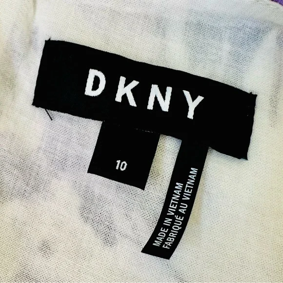 EUC DKNY White & Purple Floral Handkerchief Hem Fit-&-Flare Dress - Picture 13 of 16